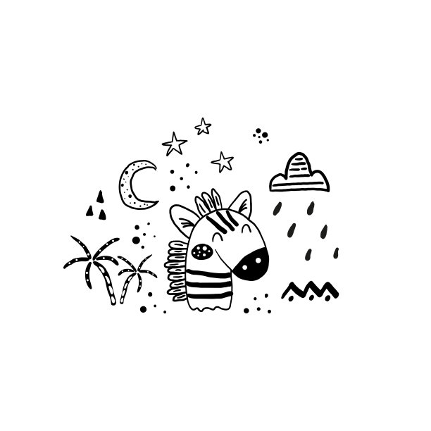 有趣可爱的斯堪的纳维亚斑马卡通风格。斑马矢量打印。可打印的模板。用于包装，表面设计，墙纸，贺卡图片下载