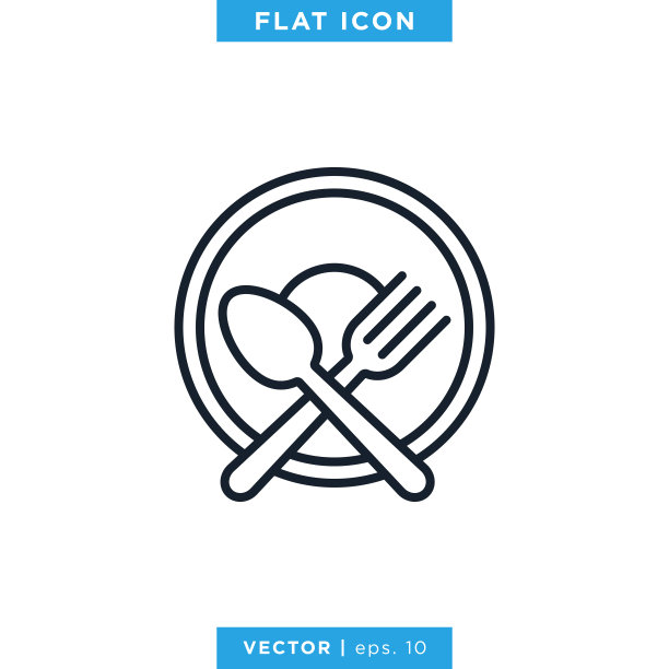 勺子和叉子图标矢量股票插图设计模板。可编辑的中风。图片下载