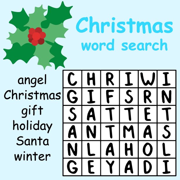 圣诞教育词搜索游戏与槲寄生股票矢量插图图片下载