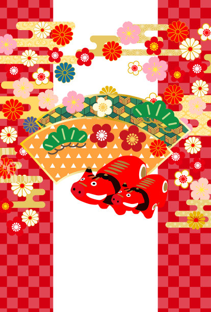 2021年是牛年。艺术品上的汉字在日语中是“新年快乐”和“牛”的意思。图片下载