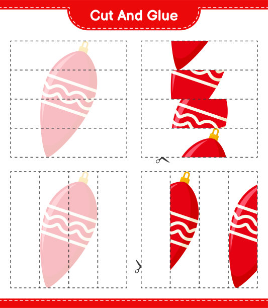 把圣诞彩灯剪下来粘在一起。教育儿童游戏，可打印的工作表，矢量插图图片下载