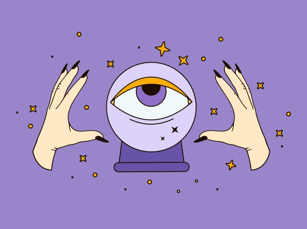 万圣节插图。水晶球算命，邪眼，算命，女巫，黑指甲的手，魔法，爱情咒语，神秘学，预言图片下载
