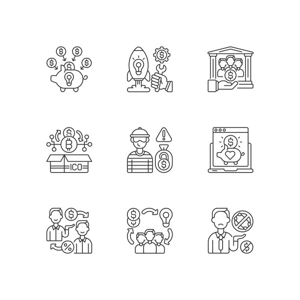 众筹类型线性图标集图片下载