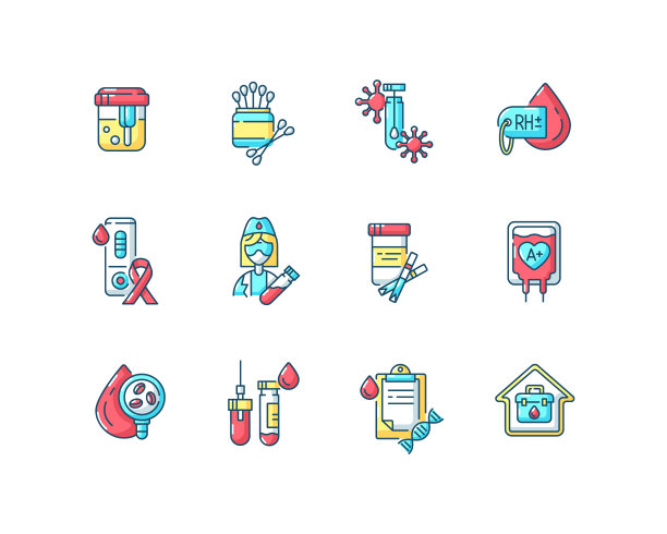 临床诊断RGB颜色图标集图片下载
