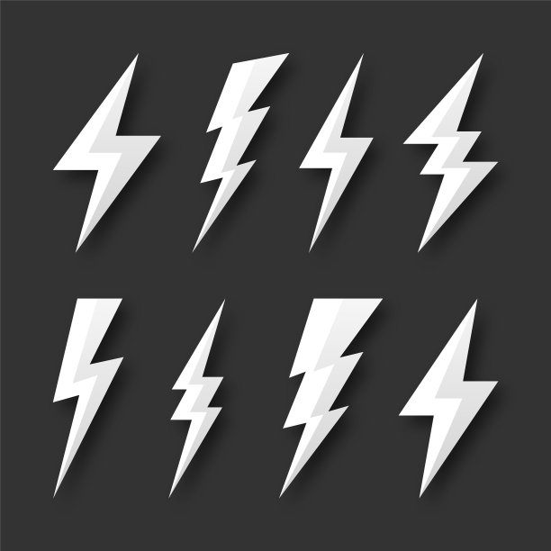 闪电螺栓图标收集。Flash的象征,雷电。简单的闪电标志。矢量图图片下载