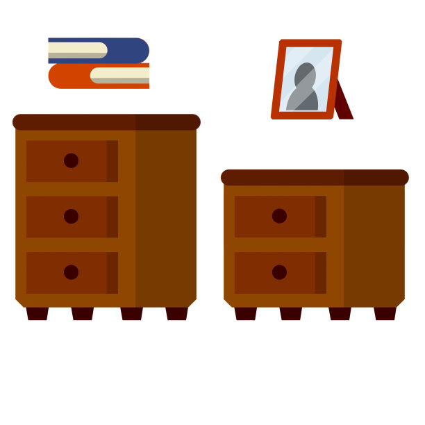 床头柜和小衣柜。棕色的带抽屉的木制家具。图片下载