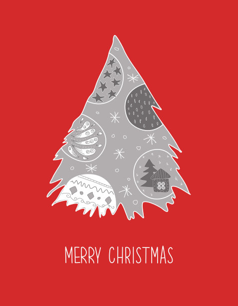 红色背景上的简单圣诞贺卡。矢量图图片下载