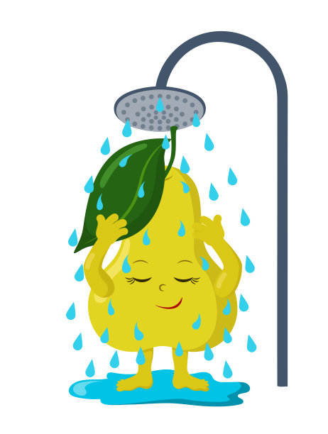 可爱的卡哇伊梨闭着眼睛洗澡。图片下载