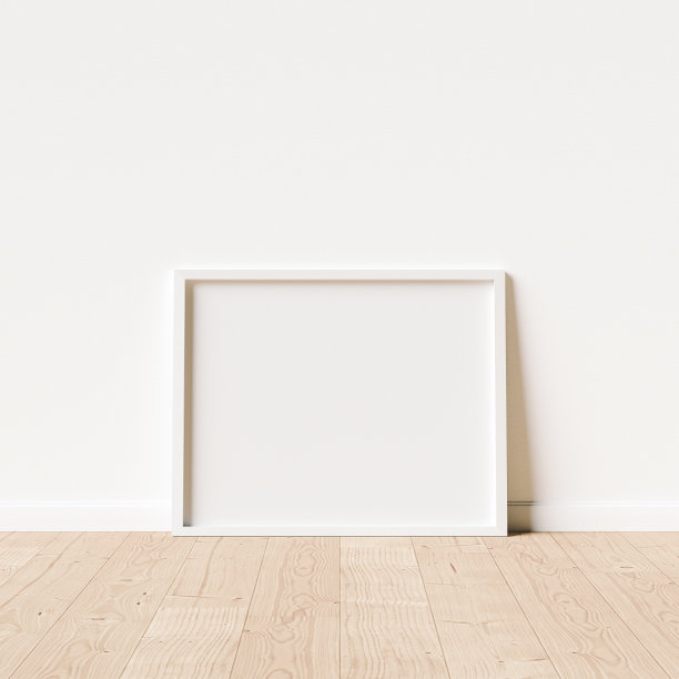 10x8白色模型框架定位在木地板上图片下载