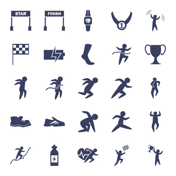 跑步剪影风格图标集设计图片下载