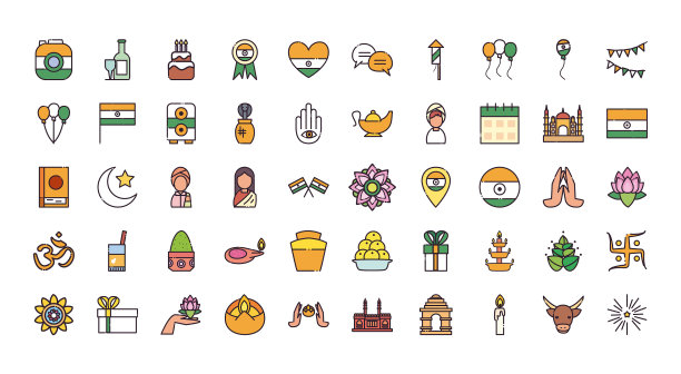 印度填充风格图标集设计图片下载