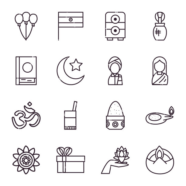 印度线条风格图标集设计图片下载