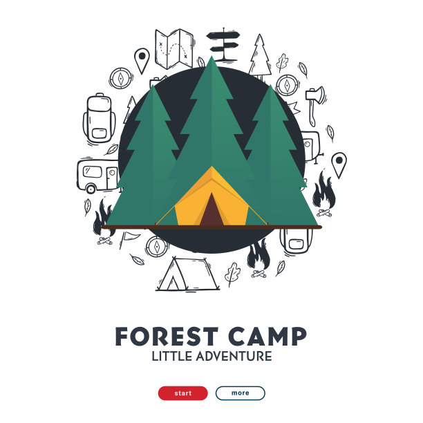 夏令营用手绘的平森林露营图片下载