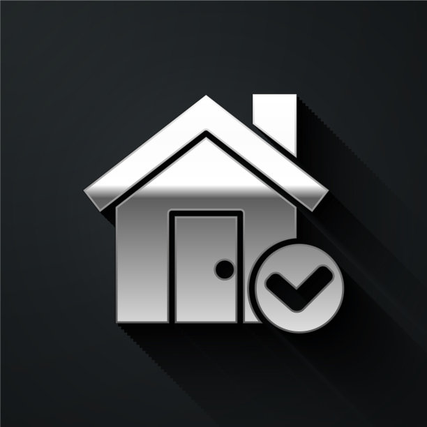 银色房子与检查标志图标隔离图片下载