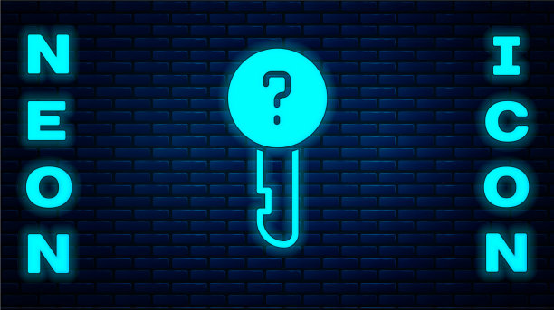 发光的霓虹灯，未定义的关键图标隔离在砖块上图片下载