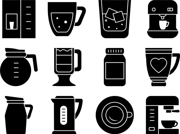 咖啡机和咖啡饮料图标集图片下载