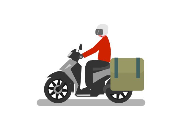 快递骑带侧袋的自动摩托车。简单的平面插图图片下载