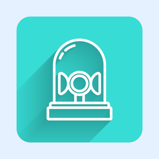 白线闪光警报器图标孤立与长阴影。紧急闪光警报。绿色广场按钮。向量图片下载