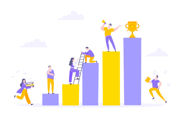 职业攀登和支持与给予帮助的商业概念平面风格设计矢量插图。图片下载