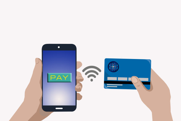 手持一个带有购买按钮的手机和一张白色背景的信用卡。非接触式支付概念图片下载