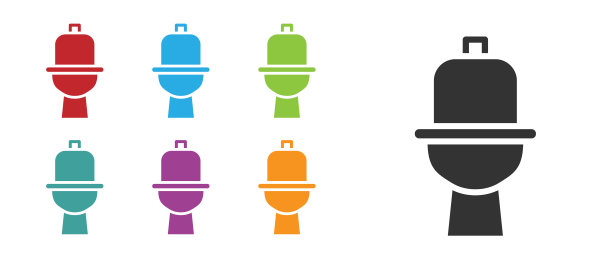 黑色马桶碗图标孤立的白色背景。设置图标丰富多彩。向量图片下载