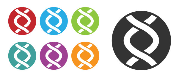 黑色DNA符号图标隔离在白色背景上。基因工程，基因测试，克隆，亲子鉴定。设置彩色图标。向量图片下载