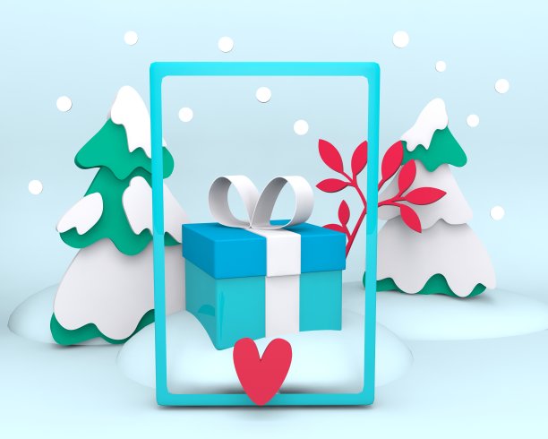 博主手机拍摄的礼物在一个蓝色的背景与圣诞树。图片下载