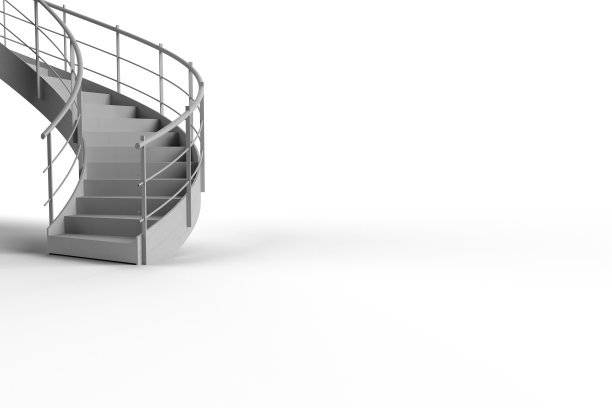 一套金属螺旋楼梯的3d渲染模型在白色背景与文本空间。图片下载