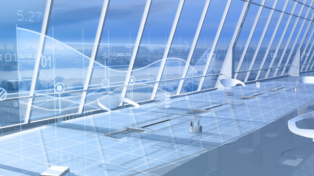 会议室里的一张大桌子和信息图表数据。图片下载