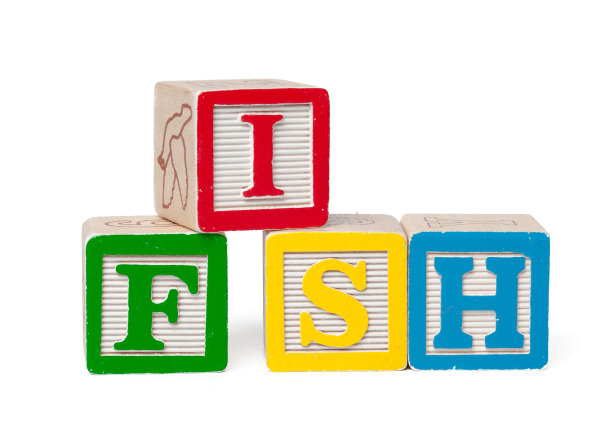 彩色字母积木。字鱼孤立在白色背景上图片下载