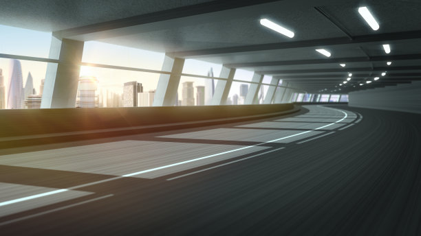 摘要阳光下城市高速公路隧道的速度运动，三维渲染图片下载