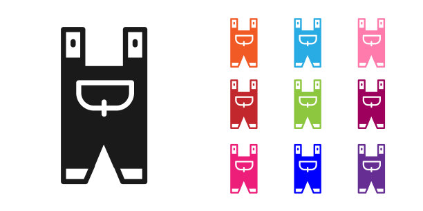 黑色花园工人服装图标孤立在白色背景。设置彩色图标。向量图片下载