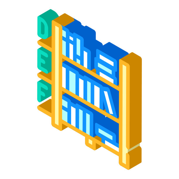 图书馆书架等距图标矢量插图图片下载