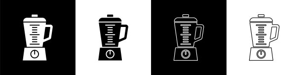 设置搅拌机图标孤立的黑白背景。厨房用电动固定式搅拌机。烹饪冰沙，鸡尾酒或果汁。向量图片下载