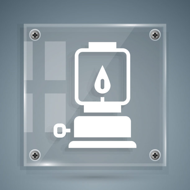 白色露营灯图标孤立在灰色背景。万圣节派对快乐。方形玻璃面板。向量图片下载