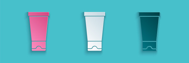 纸切割膏霜或乳液化妆品管图标隔离在蓝色背景。女性的身体护理产品。纸艺术风格。向量图片下载