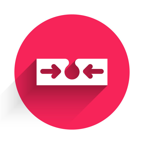 白色痤疮图标孤立与长影子。皮肤上发炎的丘疹。堵塞毛孔中的皮脂会促进细菌的生长。红色圆圈按钮。向量图片下载