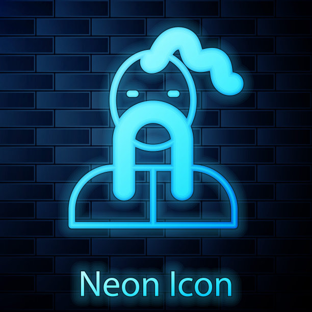 霓虹灯乌克兰哥萨克图标孤立在砖墙的背景。向量图片下载