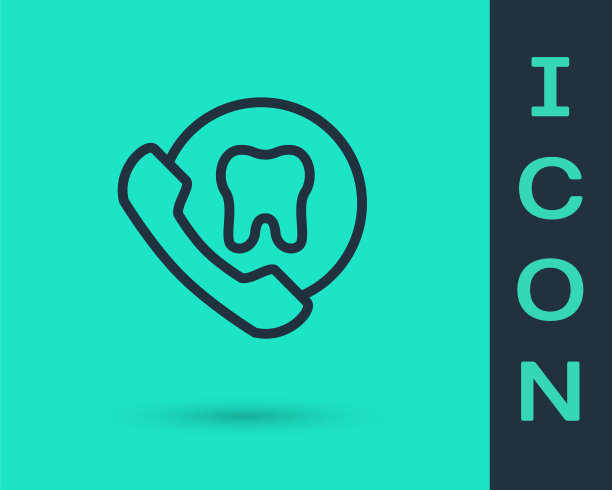 黑线绿色背景上孤立的在线牙科保健图标。牙科服务信息呼叫中心。向量图片下载