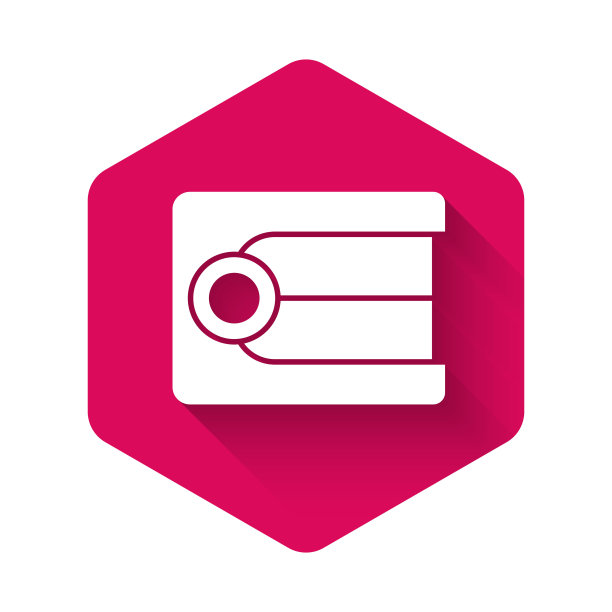 白色假牙模型图标孤立与长阴影。牙科的概念。粉色六角形按钮。向量图片下载