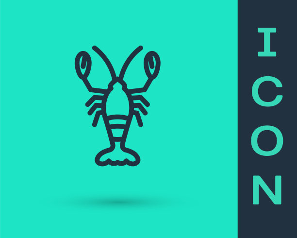 黑线龙虾图标孤立在绿色背景上。向量图片下载