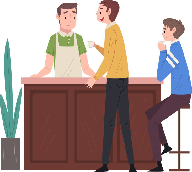 为男性顾客服务的咖啡师或酒保图片下载