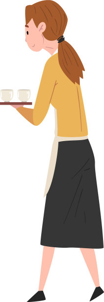 扮演端着杯咖啡的女服务员角色图片下载