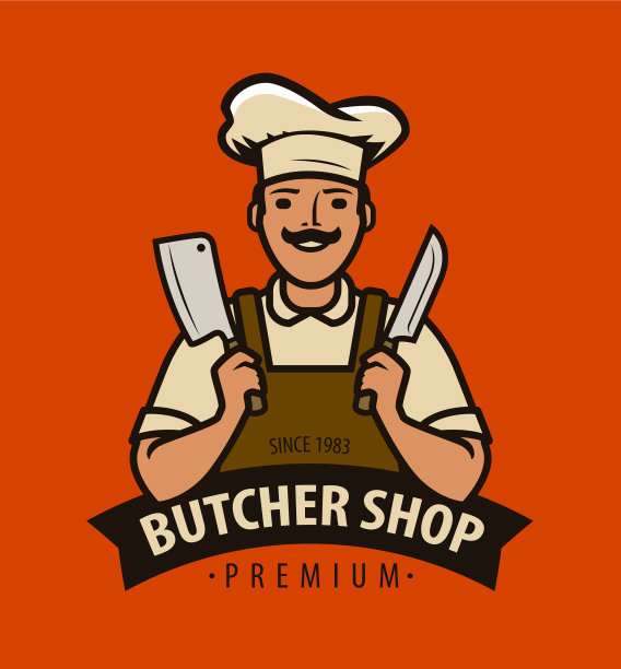 肉店标志或标签厨师与厨房图片下载