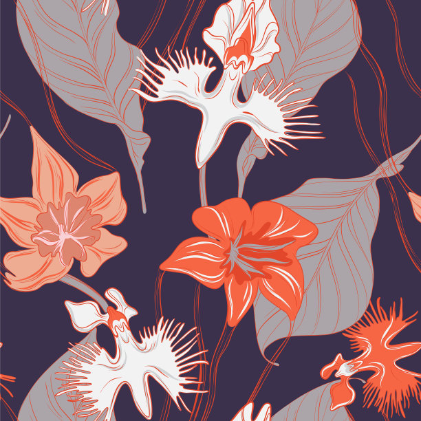 复古兰花花图案无缝布料图片下载