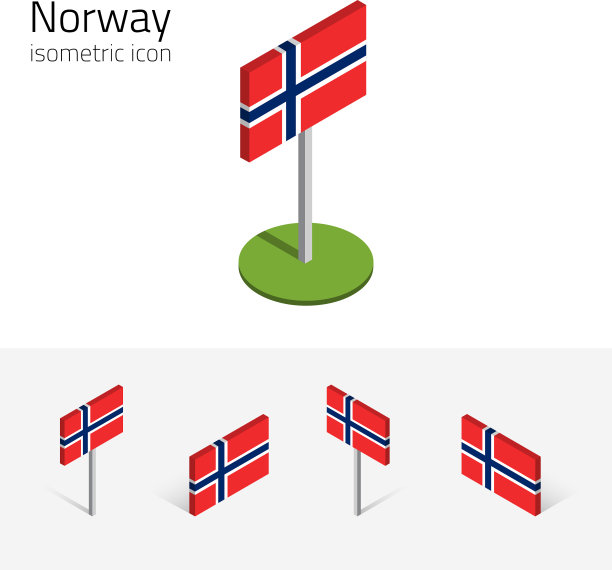 挪威国旗设置3d等距图标图片下载
