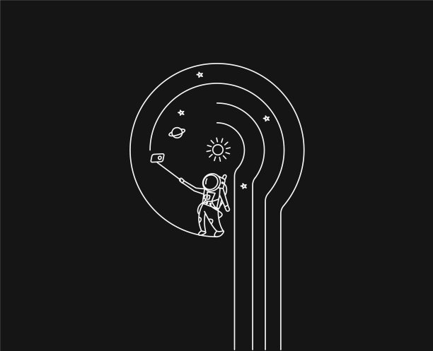 宇航员自拍-平面线条艺术设计图片下载
