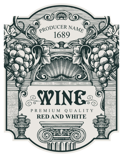 手绘的酒标上有一串葡萄图片下载