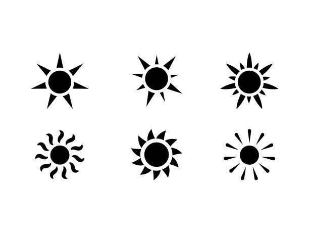 太阳图标设置黑色-模板-透明图片下载
