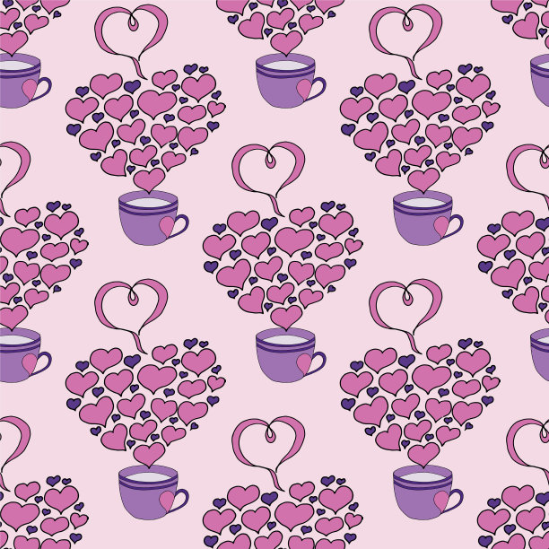情人节无缝图案与咖啡杯图片下载